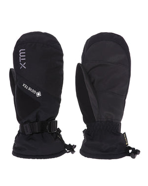 Pair of XTM Whistler II GORE-TEX snow mitts in Black, back and palm with wrist strap and barrel lock toggles