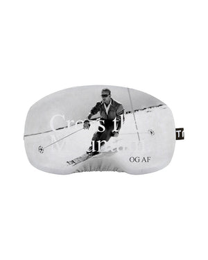 XTM goggle protector in the Og Aurel print, a vintage black and white photo of a skier marked OG AF