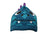 Dino XTM Kids Zoolander beanie, teal patterned knit dinosaur face with purple spikes and white teeth