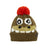 Crocodile XTM Kids Jumble beanie, olive green knit with big eyes, white teeth and red pom pom