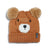 Bear XTM Kids Jumble beanie, tan knit bear face with fluffy pom pom ears and woven XTM label