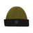 Sea Kelp XTM Kids Hideaway Beanie, olive green crown with dark navy cuff and tonal XTM badge