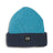 Retro Blue XTM Kids Hideaway Beanie with aqua rib-knit crown, navy cuff and black XTM badge