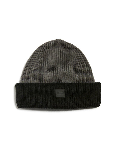 Shadow XTM Kids Hideaway Beanie, grey rib-knit crown with black cuff and tonal raised badge