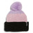 Lavender XTM Kids Trifle beanie, lilac pom pom over pink waffle knit band and black cuff