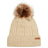 Almond XTM Kids Isla Knit Beanie, cream cable knit with roll-up cuff, tan badge and fur pom pom