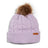 Lavender XTM Kids Isla Knit Beanie in pale lilac cable knit with faux fur pom pom and leather badge