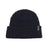 Navy XTM Kids Slushy Beanie in dark rib knit with folded cuff and vertical woven XTM label