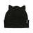 Black XTM Kids Masked Beanie with cat ears, cuff rolled up to show two embroidered eye openings
