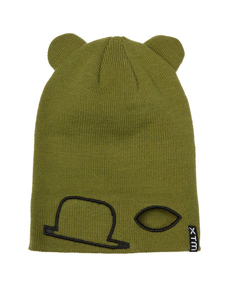 Sea Kelp XTM Kids Masked Beanie unrolled into a face cover with embroidered eye opening and eye patch