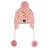 Crystal Pink XTM Kids Lumi beanie with gold leaf pattern, sherpa-lined earflaps and pink pom pom ties