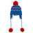 Marine Blue XTM Kids Lumi beanie with red and light blue stripes, sherpa lining and red pom pom ties