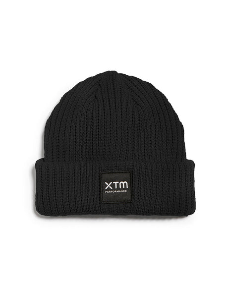 Black XTM Kids Crackerjack Beanie in chunky rib knit with folded cuff and woven XTM badge