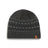 Dark Grey Marle XTM Men's August knit beanie with light grey patterned bands and leather clamp label