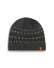 Dark Grey Marle XTM Men's August knit beanie with light grey patterned bands and leather clamp label