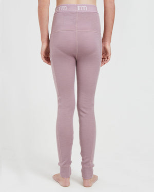 XTM Kids Alpine230 Merino Thermal Pants in Fog, back view showing the soft jacquard band