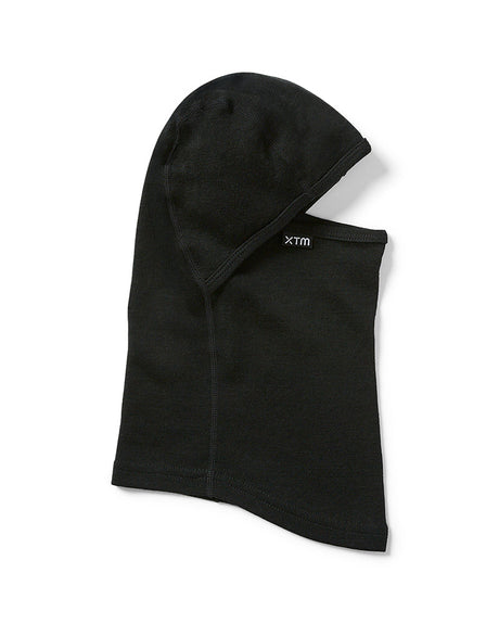 XTM Kids Merino wool balaclava in Black, side view showing the face opening and long neck