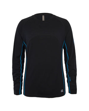 XTM Valentino Active200 merino top laid flat, black with blue side seams