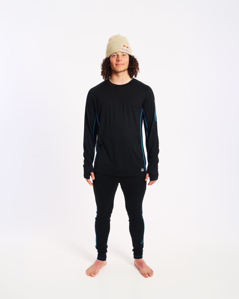 Full-length front view of the XTM Valentino Active200 merino top worn with matching pants