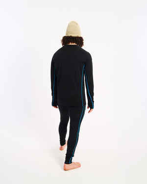 Back view of the XTM Valentino Active200 merino top with blue raglan seams