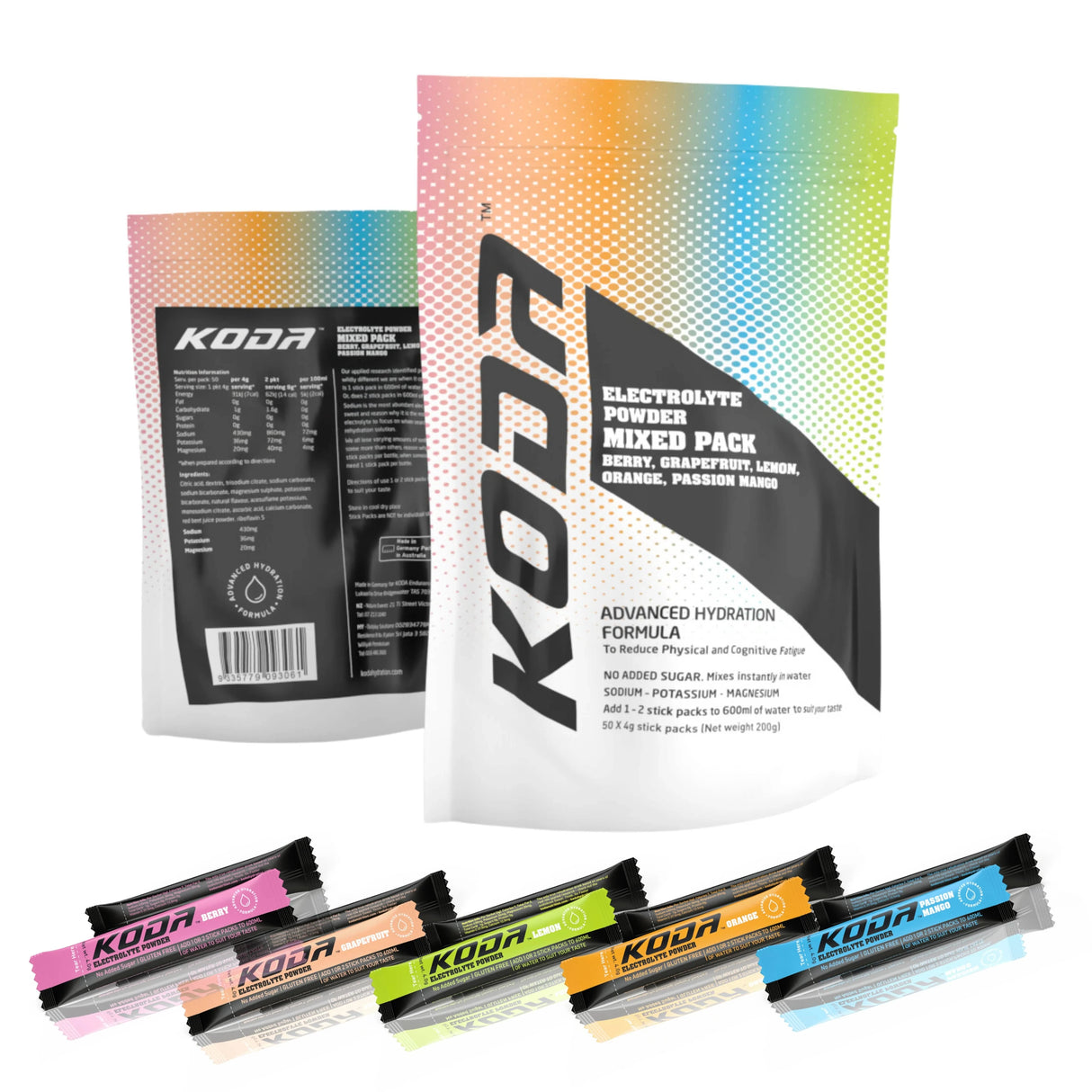 Koda Electrolyte Powders Box of 50 / Mixed Pack Koda Electrolyte Sticks MXEPS