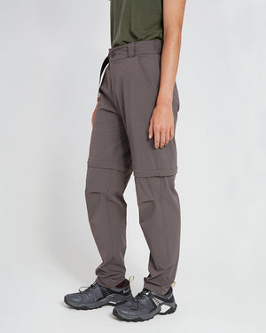 XTM Wye River hiking pants in Pavement, side view full length with tapered leg and knee zip