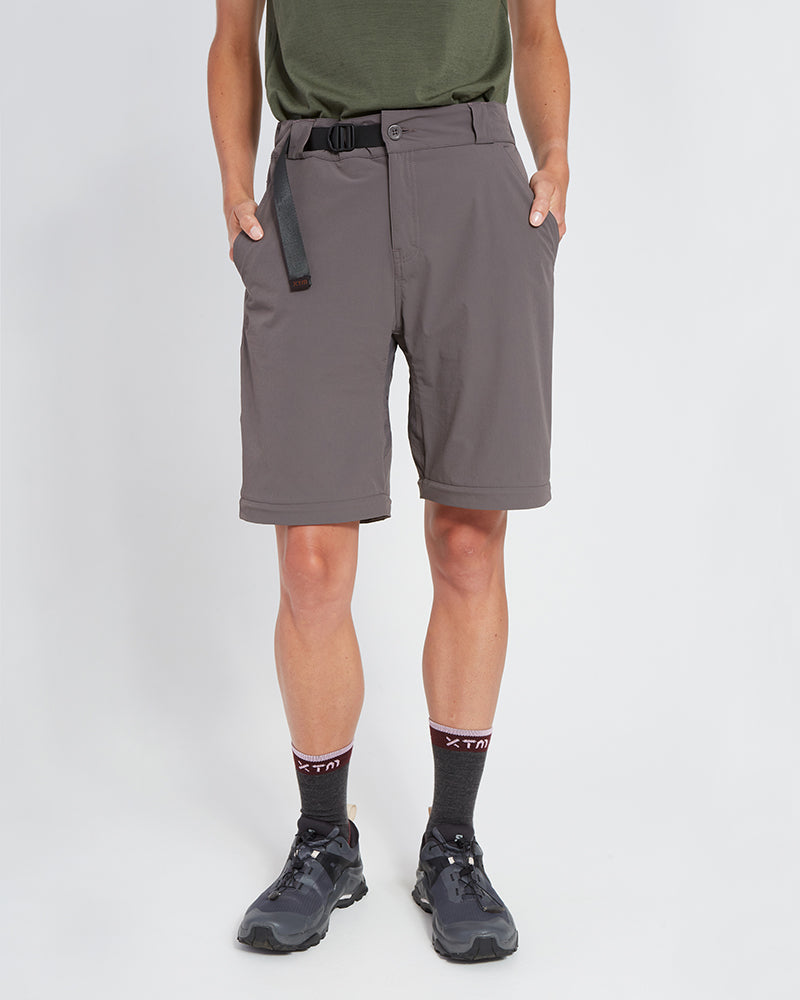 XTM Wye River Pavement pants worn as shorts with legs zipped off, front view with belt