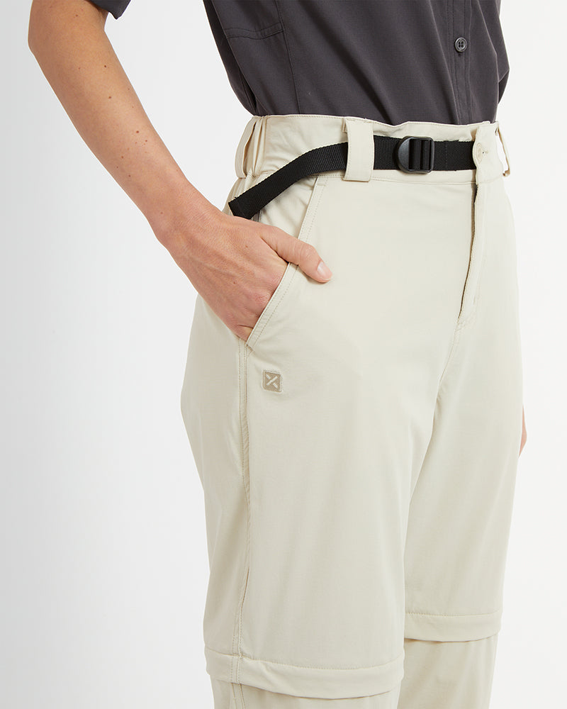 XTM Wye River Sand hiking pants hip close-up with hand in pocket and slide buckle belt