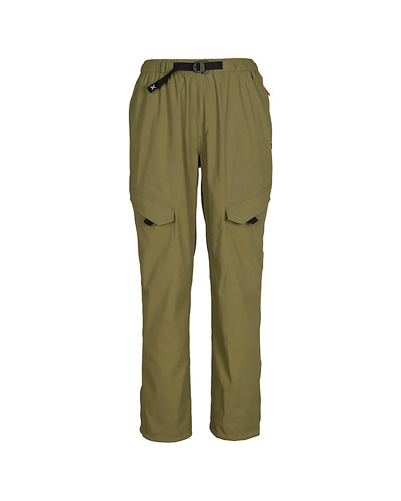 XTM Acacia women's hiking pants in Olive laid flat, front view with belt and leg flap pockets