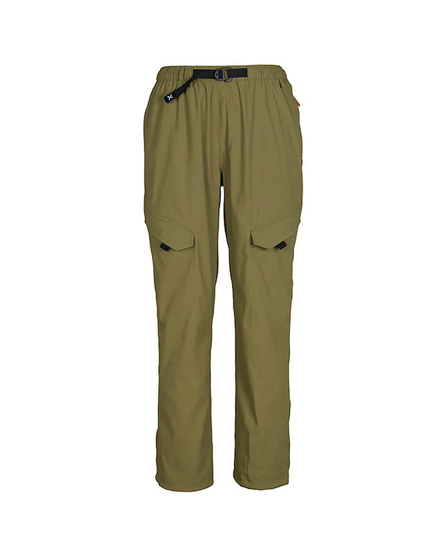 XTM Acacia women's hiking pants in Olive laid flat, front view with belt and leg flap pockets