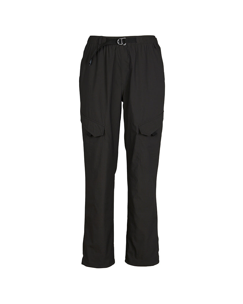 XTM Acacia women's hiking pants in Pirate Black laid flat, front view with belt and flap pockets