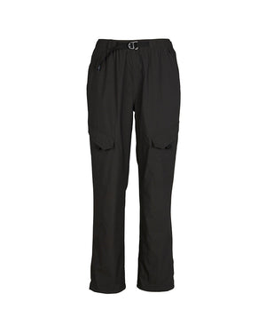 XTM Acacia women's hiking pants in Pirate Black laid flat, front view with belt and flap pockets
