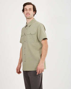 Three-quarter view of the Light Khaki XTM Dunkeld short sleeve shirt