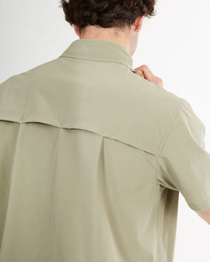Close-up of the vented back yoke on the Light Khaki XTM Dunkeld shirt