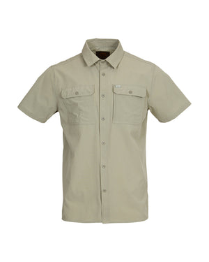 Light Khaki XTM Dunkeld short sleeve hiking shirt on its own, front view