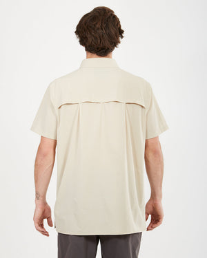 Back view of the Sand XTM Dunkeld short sleeve shirt with the vented back yoke