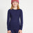 XTM Kids Heatflex Thermal Top in Navy, front view on a girl in a pink beanie