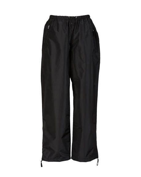 XTM Kids Stash 2L packable rain pant in Black, front view on a plain background