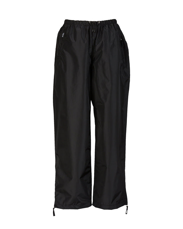 XTM Kids Stash 2L packable rain pant in Black, front view on a plain background