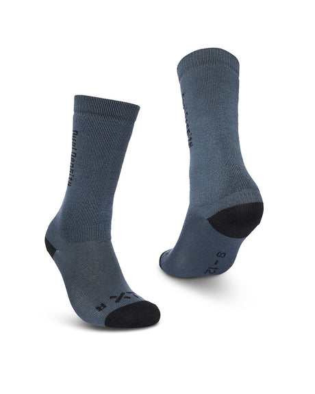 Pair of XTM Kids Dual Density snow socks in Ocean slate blue with dark heel and toe