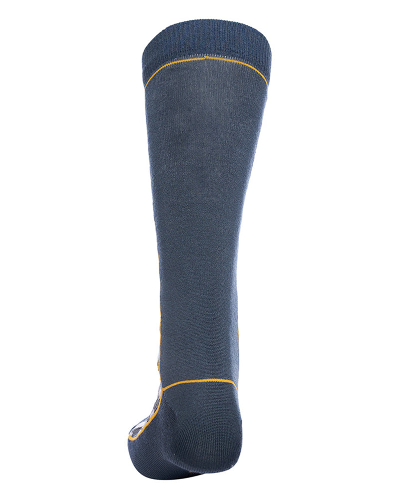 Back view of the XTM Trooper sock in Ocean, plain navy blue with yellow piping