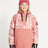 Girl wearing the Dusty Pink Soft Camo XTM Kids Riley Ski Jacket Anorak, front view, hood down