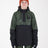 Boy wearing the Snowgum XTM Kids Riley Ski Jacket Anorak, green camo top and black body, front view