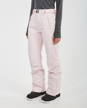 Three-quarter view of the Blossom XTM Smooch ski pants with snow boots