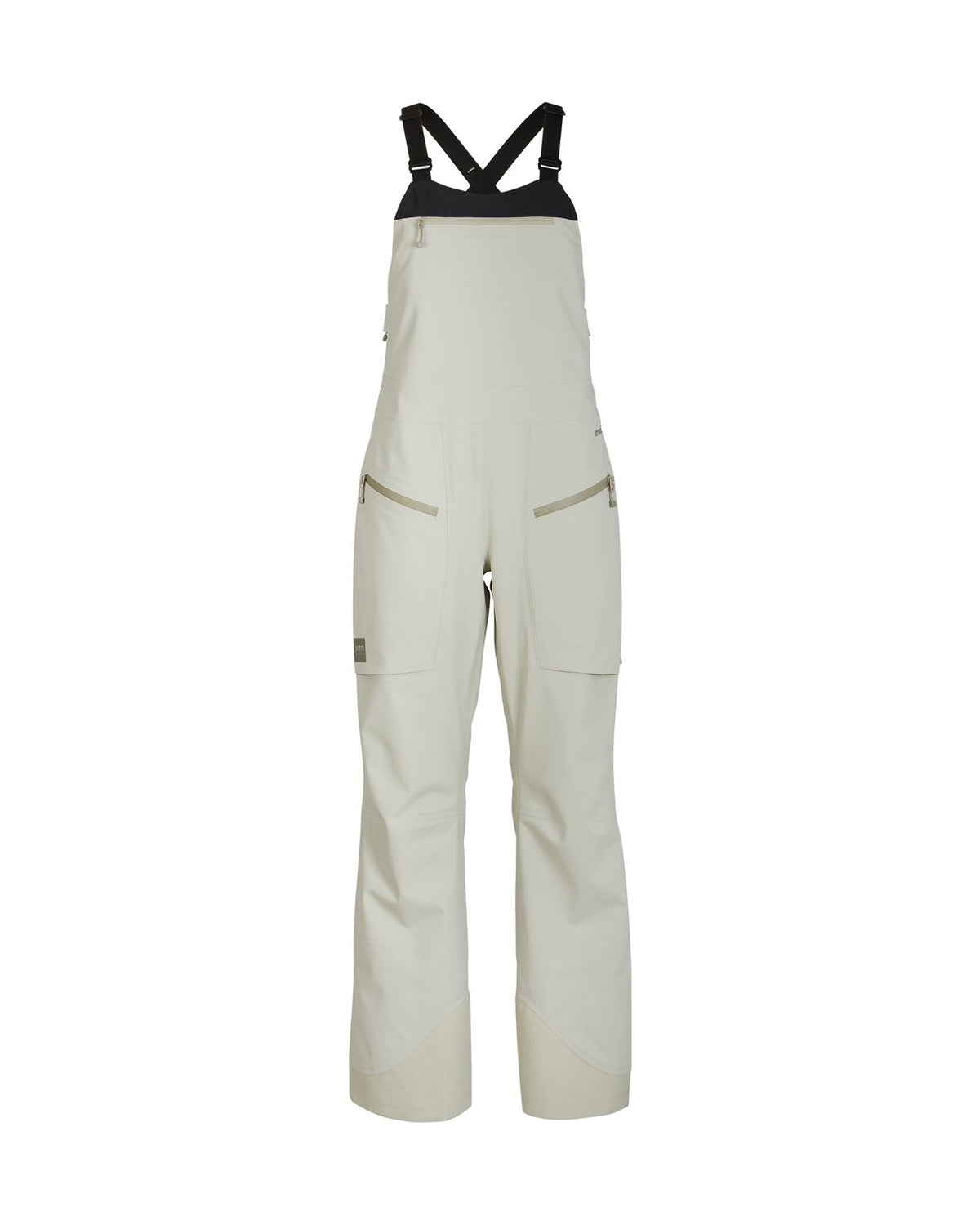 Stone Grey XTM Stellar 2.0 women's bib pant on its own, front view with crossed straps