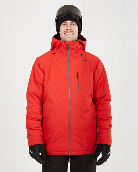 XTM Titanium III men's snow jacket in Lava red, front view with grey main zip