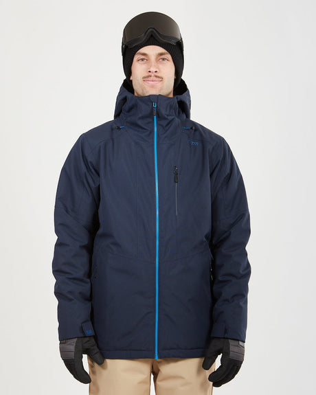 XTM Titanium III men's snow jacket in Midnight Navy with a blue main zip, front view