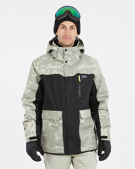 XTM Mens Knox Ski Jacket in Stone Caves, grey camo and black panels, front view
