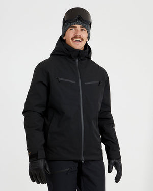 XTM Quantum men's snow jacket in Black, front view on a model wearing goggles and gloves