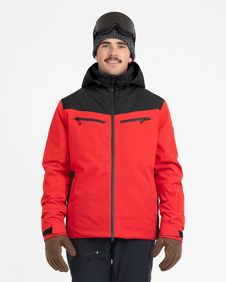 XTM Quantum men's snow jacket in Crimson Red with black shoulders, front view